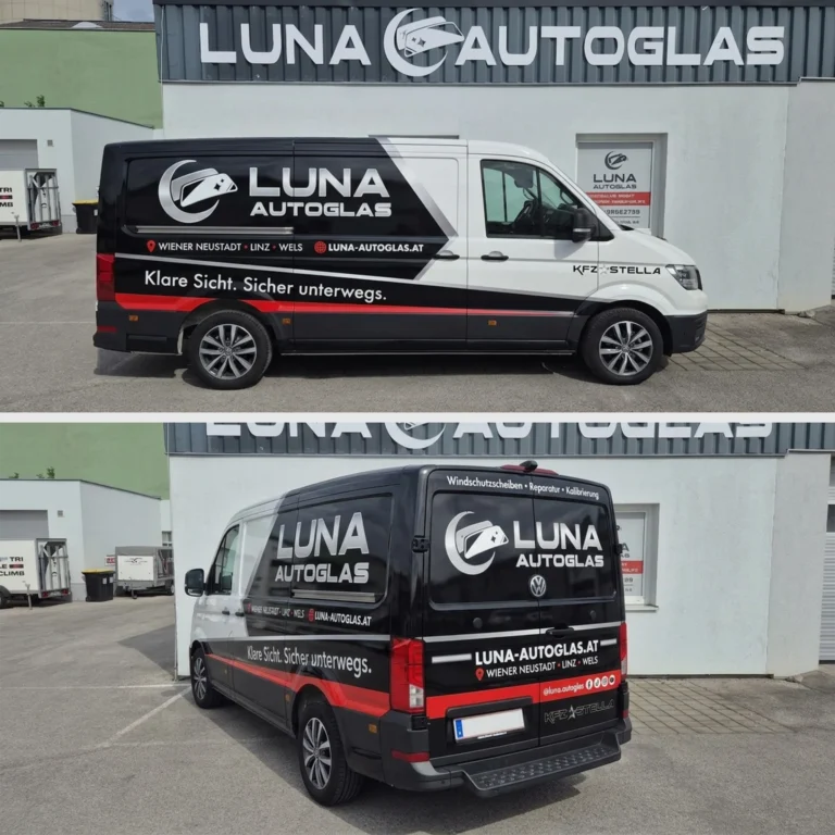Fahrzeugbeschriftung Luna Autoglas, Gestaltung Jenny Horvath